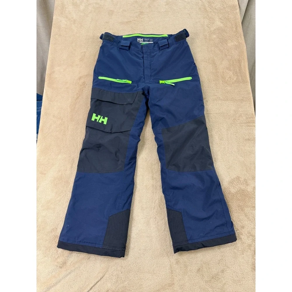 Helly Hansen Primaloft Insulated Snow Pants Kids 152/12‎ Navy Blue Neon Green